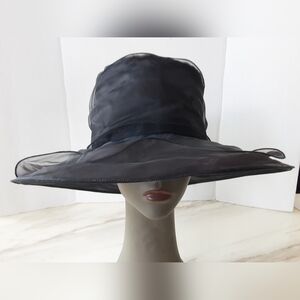 Saferin Organza Black Wide Brim Derby Church Flower Hat - NWOT